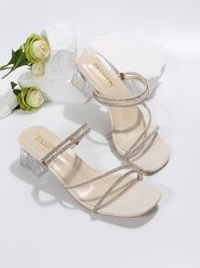 New Elegant Crystal Embellished High Heel Sandals, Fashionable And Glamorous For Party And Banquet
