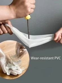 2pcs Solid Color Household Glove, Simple White PVC Waterproof Durable Kitchen Glove For Kitchen - White - View 5