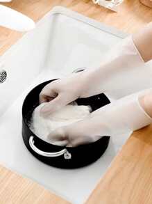 2pcs Solid Color Household Glove, Simple White PVC Waterproof Durable Kitchen Glove For Kitchen - White - View 6