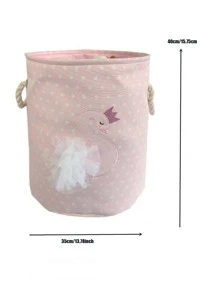 1pc Swan Decor Laundry Hamper, Pink Dirty Clothes Storage Basket For Home - Pink - View 6
