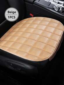 1pc Plaid Embossed Car Front Seat Cushion - Beige - View 2