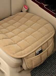 1pc Plaid Embossed Car Front Seat Cushion - Beige - View 7