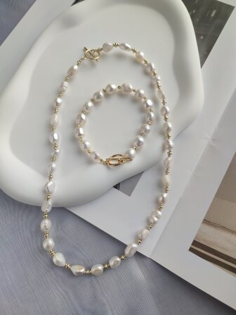 仿珍珠装饰 OT 扣仿珍珠串珠项链和手链