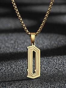 字母裝飾矩形吊墜項鏈 - 金黃色 - 查看 6