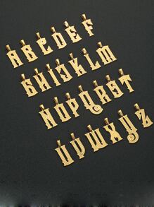 字母裝飾矩形吊墜項鏈 - 金黃色 - 查看 7