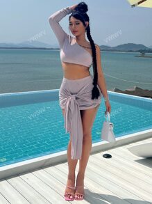 One Shoulder Crop Top & Knot Front Skirt