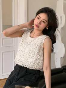 DAZY Solid Round Neck Tank Top - Beige - View 5