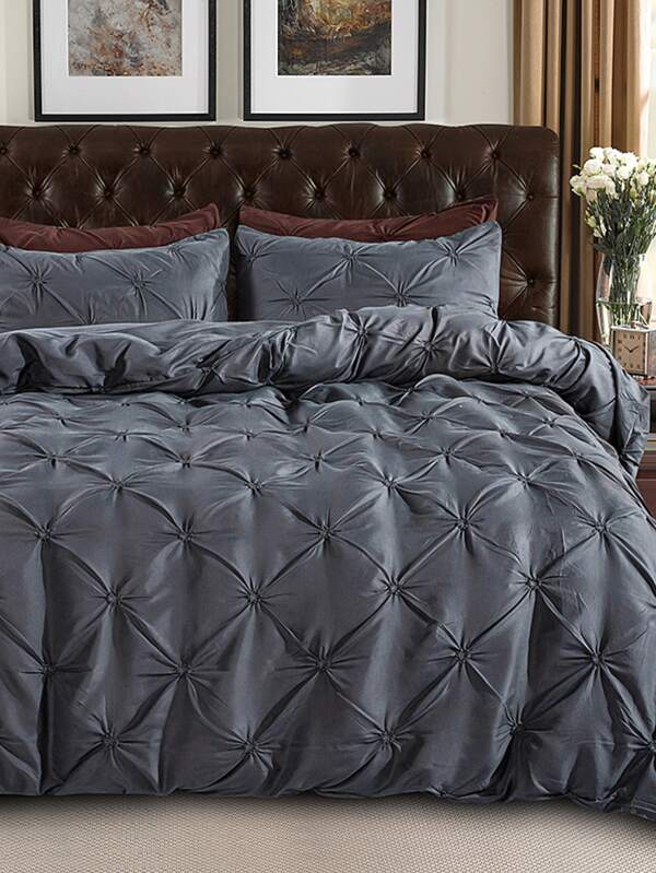 3pcs/set Solid Color Duvet Cover Set(1 Duvet Cover & 2 Pillowcase) Modern Polyester Bedding Set For Home