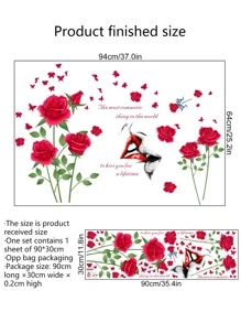1 pièce Autocollant mural en PVC, décoration murale créative avec motif rose et papillon pour la maison, autocollants, décoration murale, décalque en vinyle pour les décorations de la maison, articles de décoration printanière pour rafraîchir votre maison, autocollants de décoration Rama