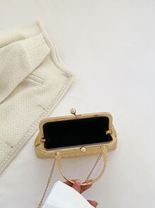 鱷魚紋手提袋吻扣頂把鏈金屬PU，時尚、叛逆和街頭穿搭的手提包 - 金色 - 查看 6