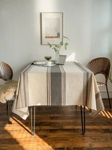 Mantel con patrón de rayas de 1 pieza, cubierta de mesa decorativa de tela modernista para mesa de comedor - Multicolor - Ver 1