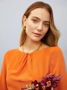 MOTF PREMIUM PURE SILK CHAIN-HALTERNECK DRESS - Orange - View 3
