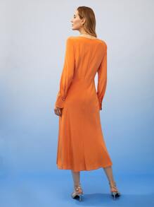 MOTF PREMIUM PURE SILK CHAIN-HALTERNECK DRESS - Orange - View 9