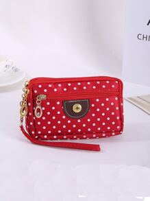 波點圖案紅色錢包拉鍊設計 - 紅色 - 查看 1