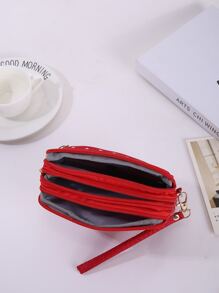 波點圖案紅色錢包拉鍊設計 - 紅色 - 查看 3