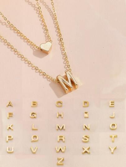 心形和字母吊坠多层项链 情人节、妈妈、母亲、母亲节、礼物