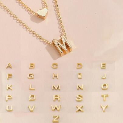 心形和字母吊坠多层项链 情人节、妈妈、母亲、母亲节、礼物