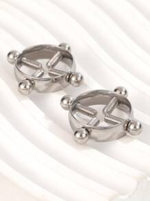 2pcs/set Perfect Piercing Round Decor Nipple Ring Stainless Steel For Women & Men No Piercing Needed Septum Body Jewelry - Silver - View 5