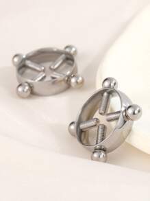 2pcs/set Perfect Piercing Round Decor Nipple Ring Stainless Steel For Women & Men No Piercing Needed Septum Body Jewelry - Silver - View 7