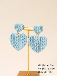 1對女性可愛心形吊墜和長吊墜耳環,適合甜美、浪漫和可愛女孩的晚會穿搭 - 淺藍色 - 查看 2
