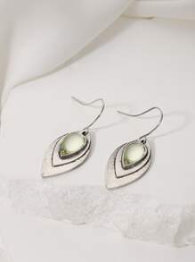 Bead Inlaid Antique Metal Carving Pattern Stud Earrings - Multicolor - View 1