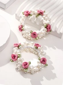 件裝女孩髮髻珍珠花髮帶，適合婚禮季節、派對或花童