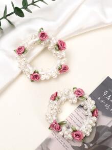 件裝女孩髮髻珍珠花髮帶，適合婚禮季節、派對或花童