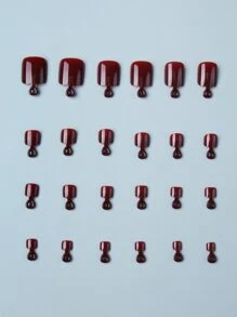 Instantly Upgrade Your Look With, 24pcs Wine Red Fake Toenail Kit, For Summer Omen & Girls Press On Nails Supplies