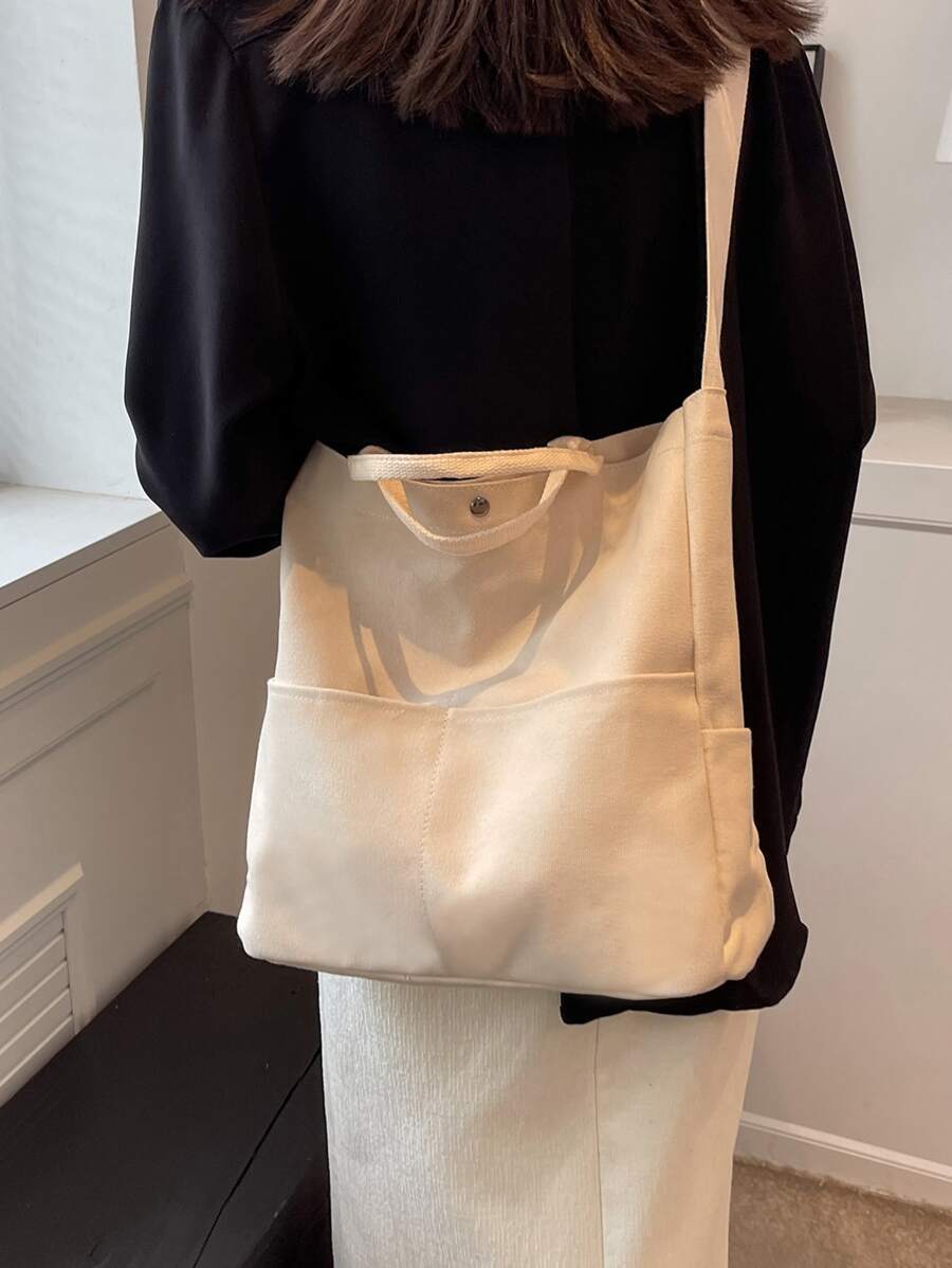 Pocket Front Shopper Bag Túi đi học dành cho sinh viên mới tốt nghiệp, cô gái tuổi teen, sinh viên năm nhất, sinh viên năm hai, trung học cơ sở và trung học phổ thông, đại học và trung học phổ thông, hoàn hảo cho hoạt động ngoài trời, du lịch và quay lại trường học - Màu be - Xem 1