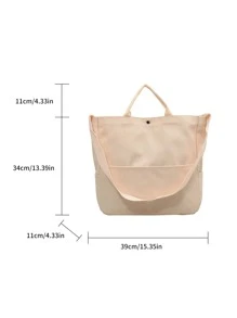 Pocket Front Shopper Bag Túi đi học dành cho sinh viên mới tốt nghiệp, cô gái tuổi teen, sinh viên năm nhất, sinh viên năm hai, trung học cơ sở và trung học phổ thông, đại học và trung học phổ thông, hoàn hảo cho hoạt động ngoài trời, du lịch và quay lại trường học - Màu be - Xem 3