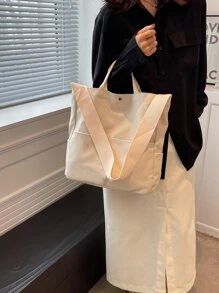 Pocket Front Shopper Bag Túi đi học dành cho sinh viên mới tốt nghiệp, cô gái tuổi teen, sinh viên năm nhất, sinh viên năm hai, trung học cơ sở và trung học phổ thông, đại học và trung học phổ thông, hoàn hảo cho hoạt động ngoài trời, du lịch và quay lại trường học - Màu be - Xem 6
