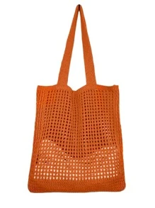 Túi đan móc rỗng màu cam thời trang quai đôi cho kỳ nghỉ, quà tặng Ngày của Mẹ cho Mẹ - trái cam - Xem 2