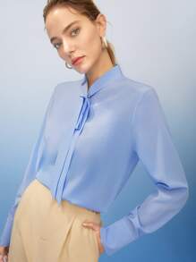 MOTF PREMIUM 真絲打結式襯衫 - 淺藍色 - 查看 12