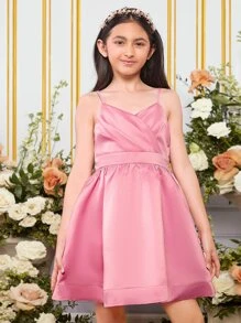 SHEIN Đầm Gái Trọn gói Dây kéo màu trơn Buổi tiệc - Màu Hồng baby - Xem 1