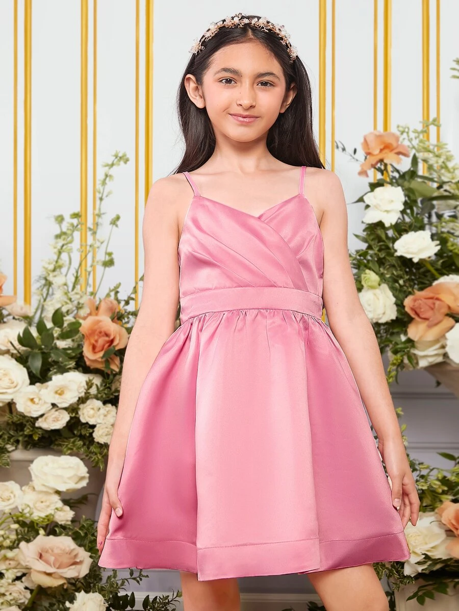 SHEIN Đầm Gái Trọn gói Dây kéo màu trơn Buổi tiệc - Màu Hồng baby - Xem 1