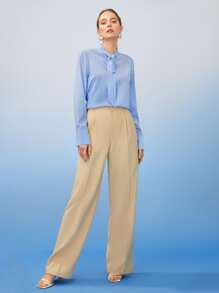 MOTF PREMIUM 真絲打結式襯衫 - 淺藍色 - 查看 11