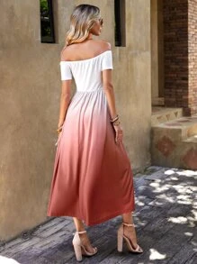 SHEIN VCAY Vestido de ombré de hombros descubiertos sin cinturón - Multicolor - Ver 2