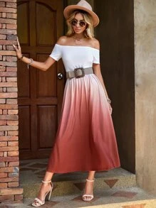 SHEIN VCAY Vestido de ombré de hombros descubiertos sin cinturón - Multicolor - Ver 4