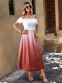 SHEIN VCAY Vestido de ombré de hombros descubiertos sin cinturón - Multicolor - Ver 6