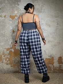 Catsneeze Plus Skeleton Print Cami Top & Plaid Pants - Grey - View 2