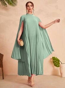 Modelyn Cloak Sleeve Pleated Dress - Mint Green - View 1
