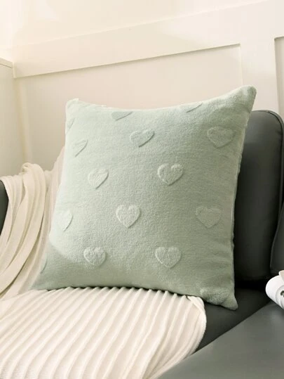 1入組心形圖案素色靠墊套無填充物滌綸柔軟家居抱枕套