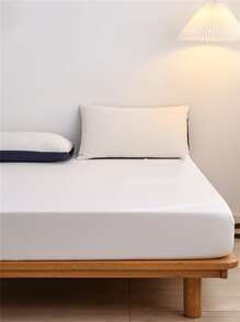 1pc Solid Color Fitted Sheet - White - View 3