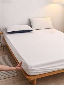 1pc Solid Color Fitted Sheet - White - View 4