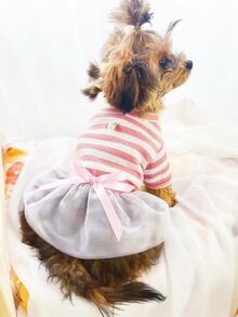 1 váy thú cưng in sọc cho mèo và chó cho mùa hè - Hồng - Xem 2