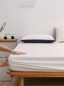 1pc Solid Color Fitted Sheet - White - View 9