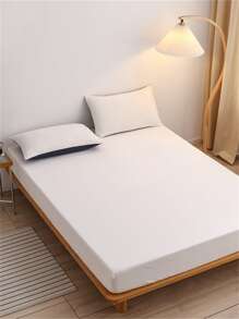 1pc Solid Color Fitted Sheet - White - View 10