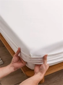1pc Solid Color Fitted Sheet - White - View 12