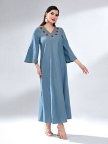 Modelyn Floral Embroidery Flounce Sleeve Tunic Dress