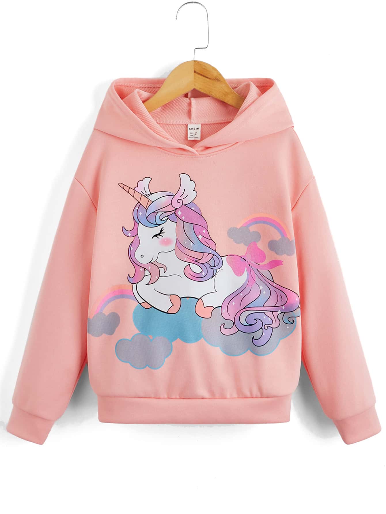 SHEIN Tween Girl Unicorn Print Drop Shoulder Sweatshirt - Baby Pink - View 1
